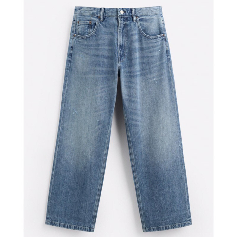 ZARA Men Baggy Fit Jeans Celana Panjang Pria Mid Blue