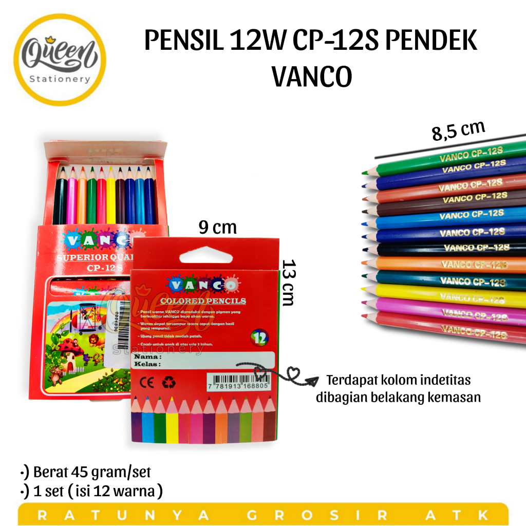 

1 SET PENSIL 12W CP-12S PENDEK VANCO / PENSIL WARNA MURAH / PESNIL WARNA PENDEK / ALAT MEWARNAI