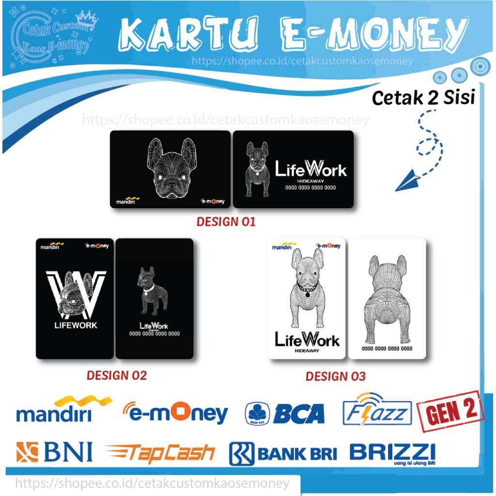 KARTU E MONEY E TOLL KUMPULAN LIFE WORK HIDEAWAY 01 MANDIRI EMONEY BNI BRI BCA - 2 SISI