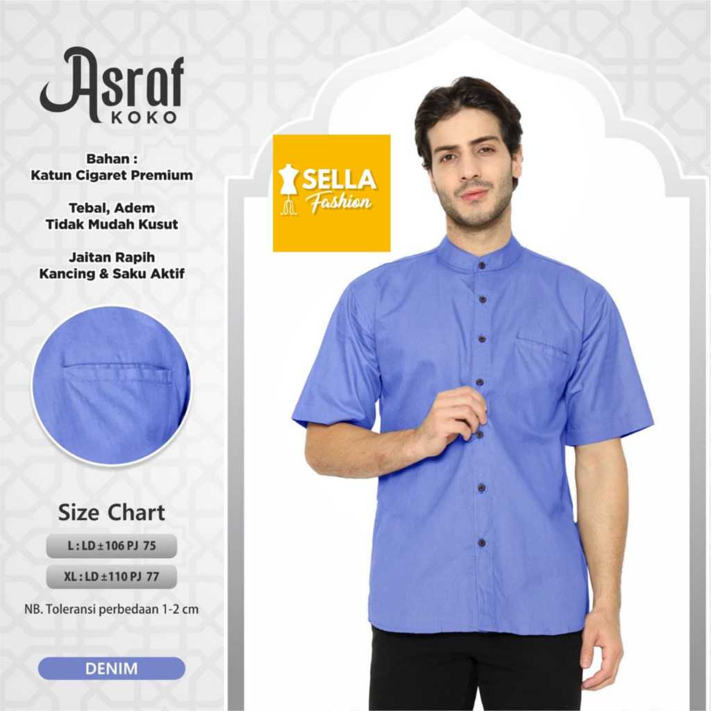 BAJU KOKO LENGAN PENDEK BAHAN KATUN PREMIUM BORDIR TIMBUL TERSEDIA SIZE M, L, XL