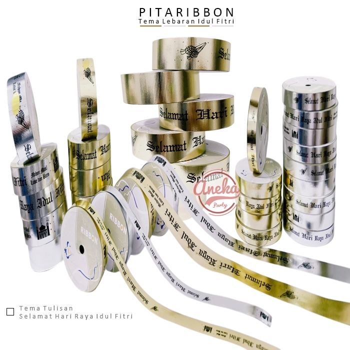 

Pita Lebaran Metalik / Pita Parcel Lebaran Selamat Hari Raya Idul Fitri / pita kado mengkilap