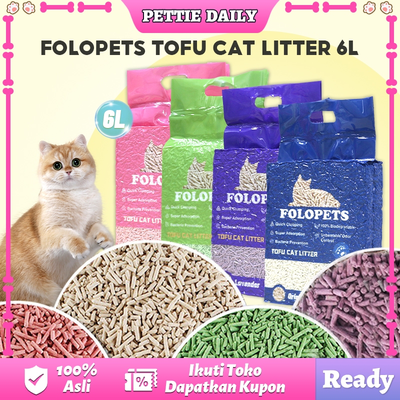 Folopets 6 Litter Pasir Kucing Gumpal Wangi pasir tofu kucing Tofu Soya Cat Litter Pasir Tofu Kucing