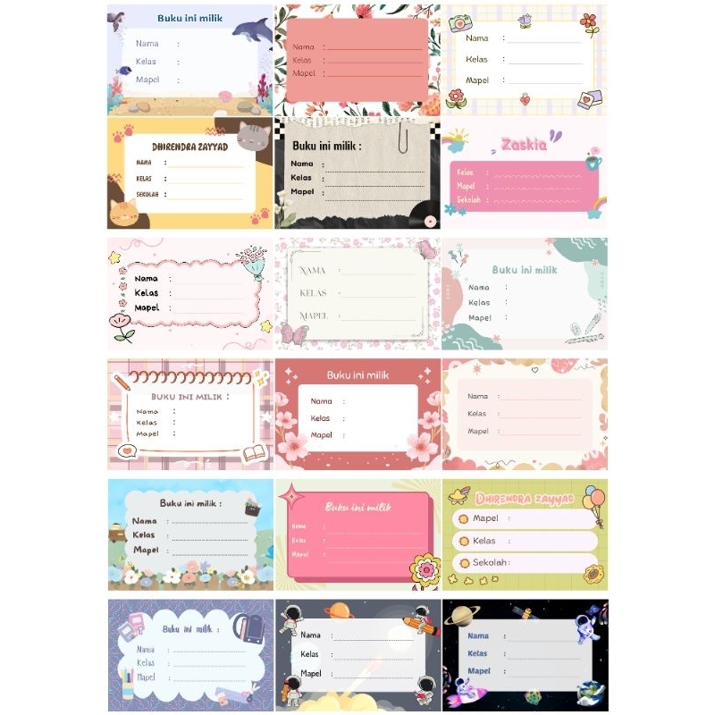 

20 pcs label nama buku anak sekolah dalam 1 pack