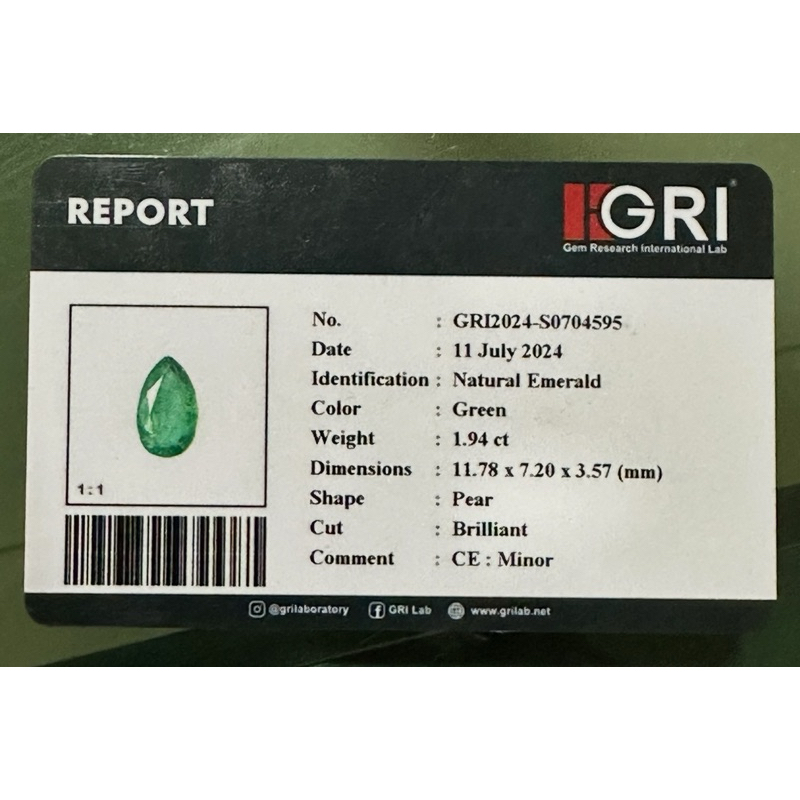 Natural Emerald ( Memo GRI )