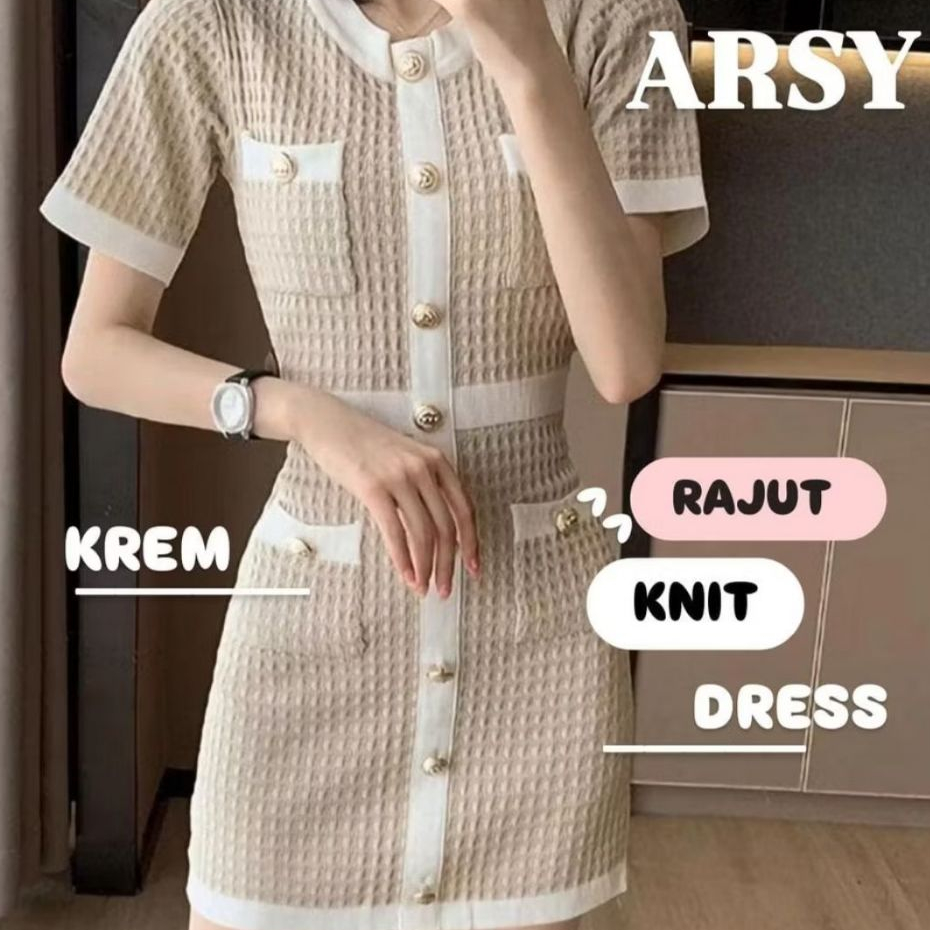 [ARSY]mini dress lengan pendek wanita casual elegant knit rib