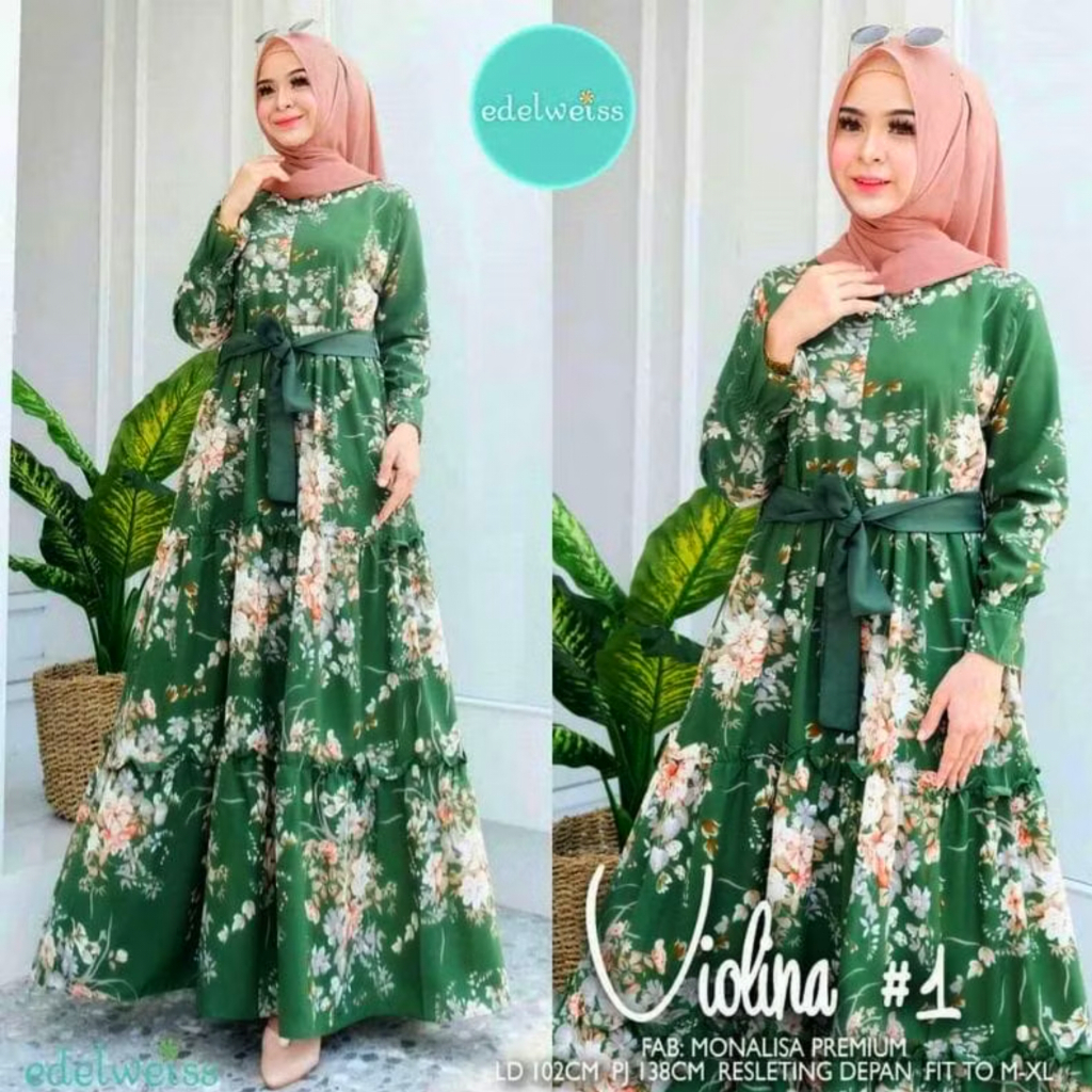 Gamis Bunga Sakura Original Syari Fashion Muslim Kekinian Busui Terbaru Remaja Dewasa Katun Termurah