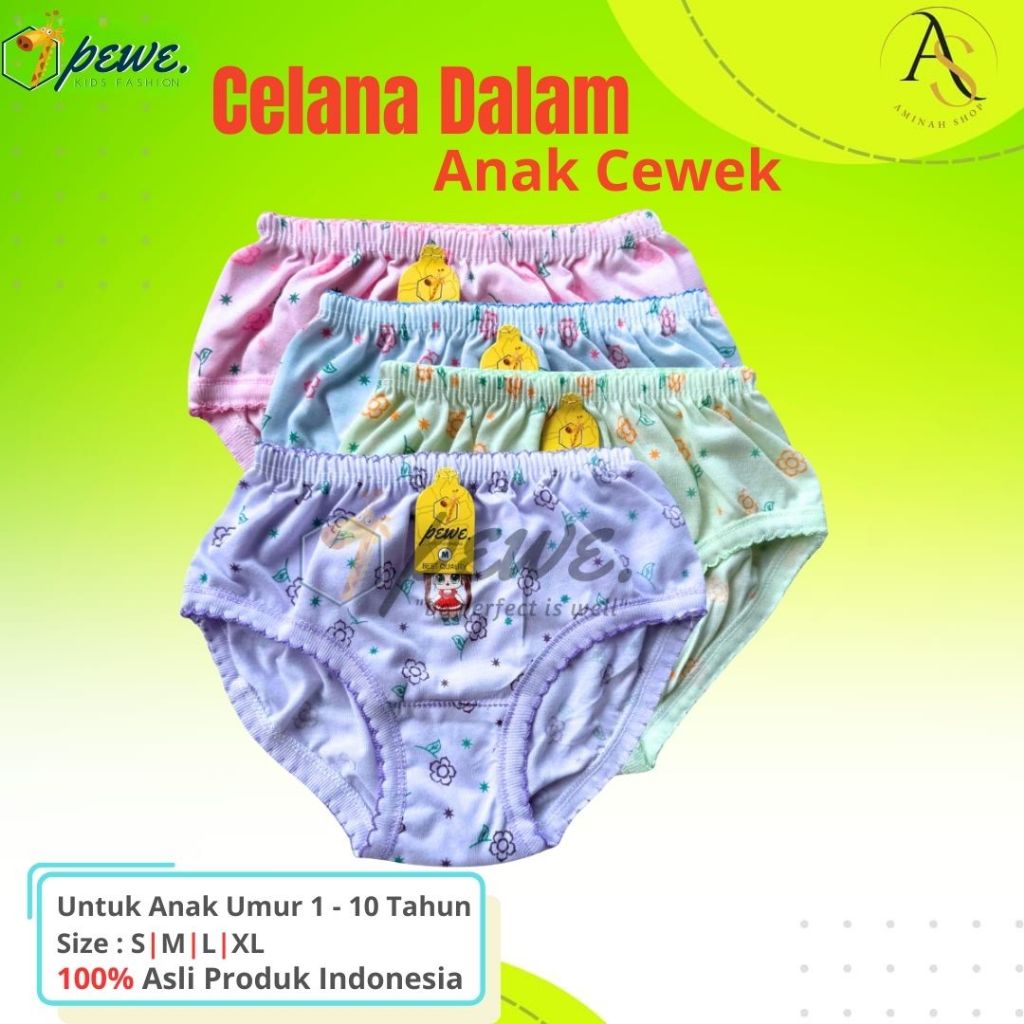 12 pcs celana dalam anak perempuan warna gambar sablon / Celana Dalam Anak Cewek Warna usia 2-4 Tahu