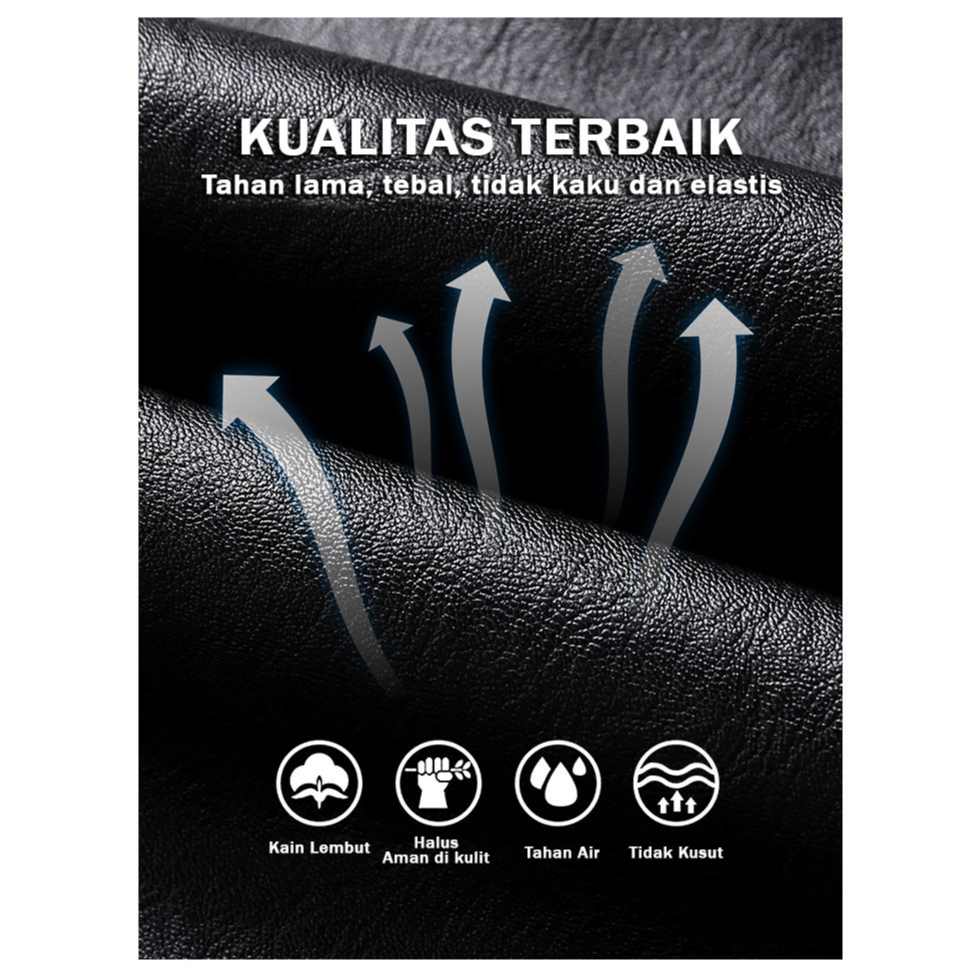 BESTPROMO Jaket Kulit Pria Jaket Motor Tebal Waterproof Jaket Touring Hitam Zipper M - XXL