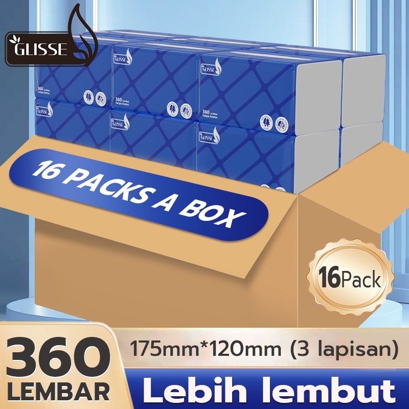 Glisse Tisu Wajah 360 Lembar Tisu Wajah Halus dan Lembut 3 Lapis Tissue Wajah Lembut Berkapasitas Be
