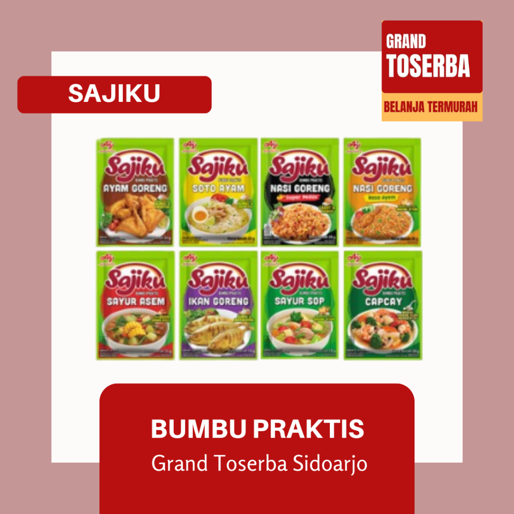 

SAJIKU BUMBU PRAKTIS 20G MACAM 9 VARIAN/ BUMBU INSTAN SAYUR SOP/ SOTO/ SAYURAN/ NASI GORENG/ CAPCAY/ AYAM GORENG