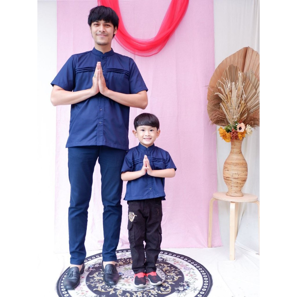 ATHEERA Baju Couple Ayah dan Anak Laki laki Julian Koko / Baju Koko Pria Hitam dan Anak/ Koko Couple