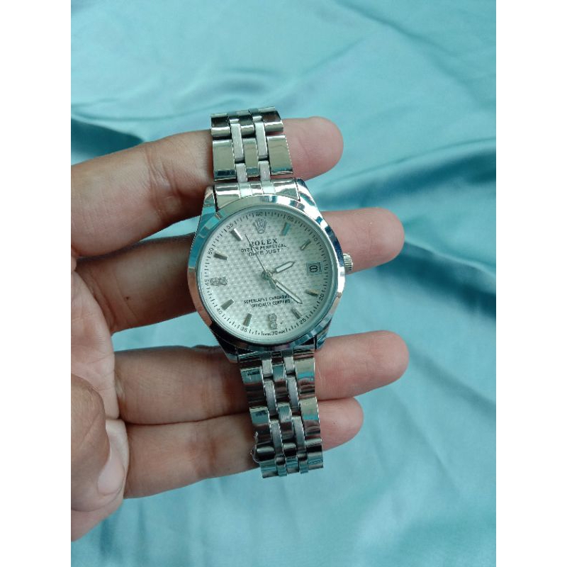 jam tangan preloved rolex dial putih perpetual