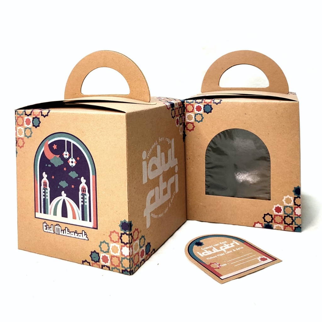 

Kardus Lebaran Handle Box 13x13x14 Toples 250g Isi 3 Kraft window laminasi