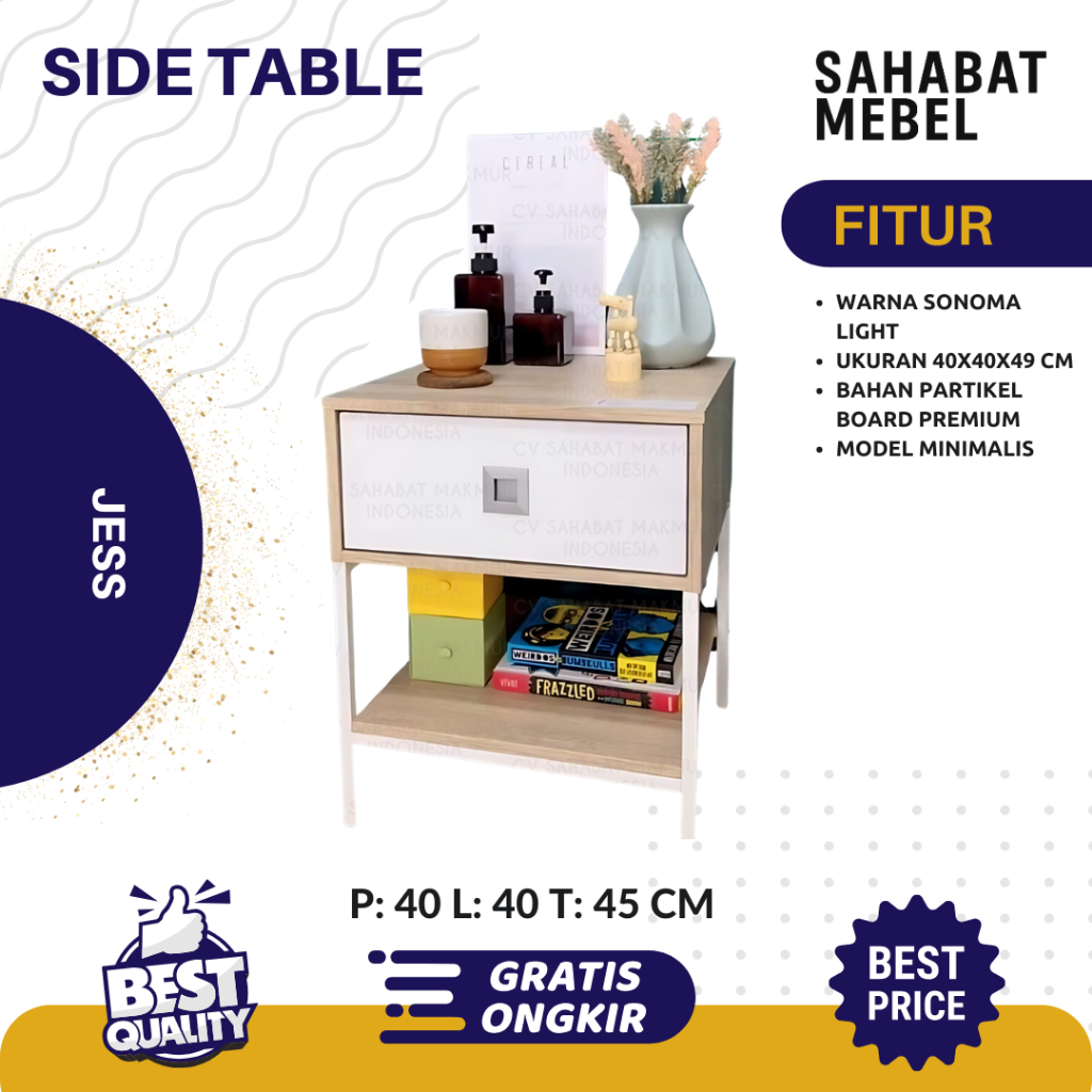 Nakas Jess Partikel Board / Nakas Minimalis / Lemari Kayu / Rak Kecil / Laci Minimalis / Bedside