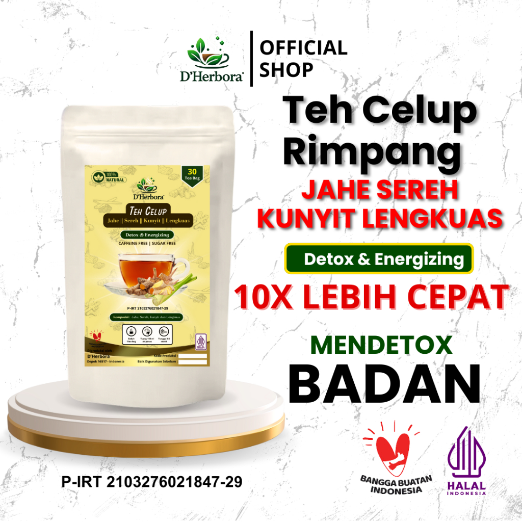 

DETOX BADAN Teh Celup Jahe Serai Kunyit Lengkuas Teh Rimpang promil Tea 100% Alami isi 30 tea Bag