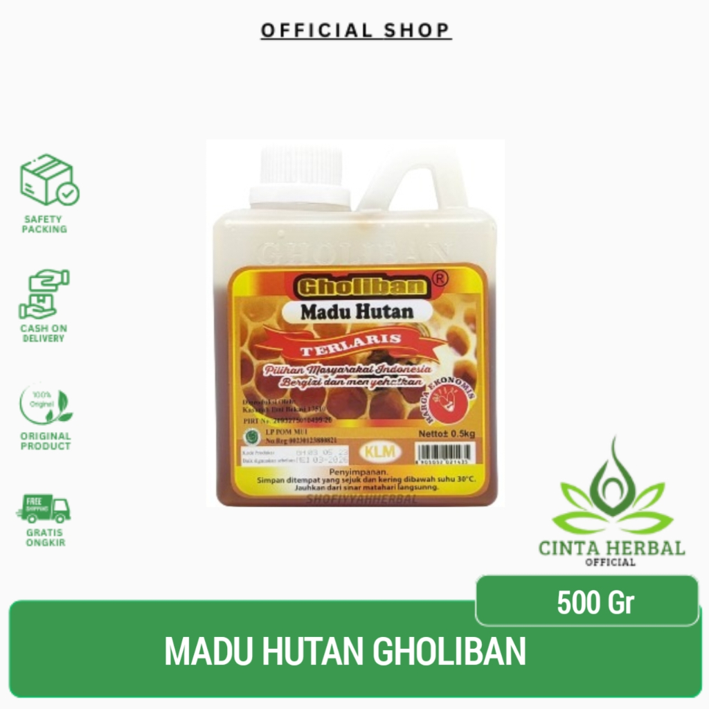 

Madu Hutan Kalimantan Gholiban Plus Bee Pollen Royal Jelly 500 Gram | Madu Lebah Super Herbal