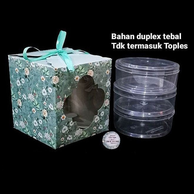 

5 Pcs Box Idul Fitri Motif Bunga Biru Kemasan 3 Toples Kuker 250Gr Lebaran