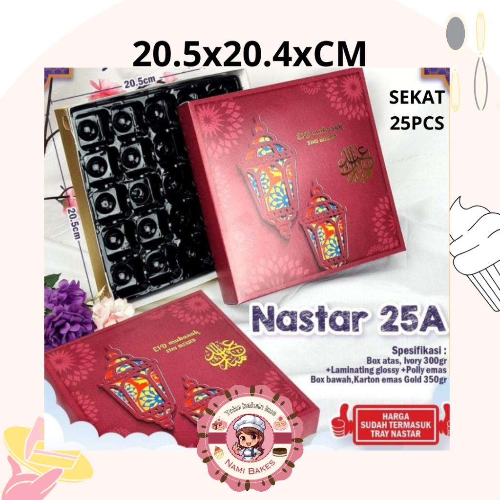 

Kotak Nastar 25 Lubang ( sudah termasuk mika) Kotak Lebaran Tema Idul Fitri Eid Mubarak
