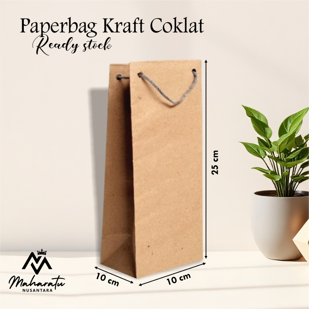 

(12 PCS) PAPER BAG MURAH - PAPER BAG COKLAT POLOS BAHAN KRAFT UKURAN 10X10X25 CM