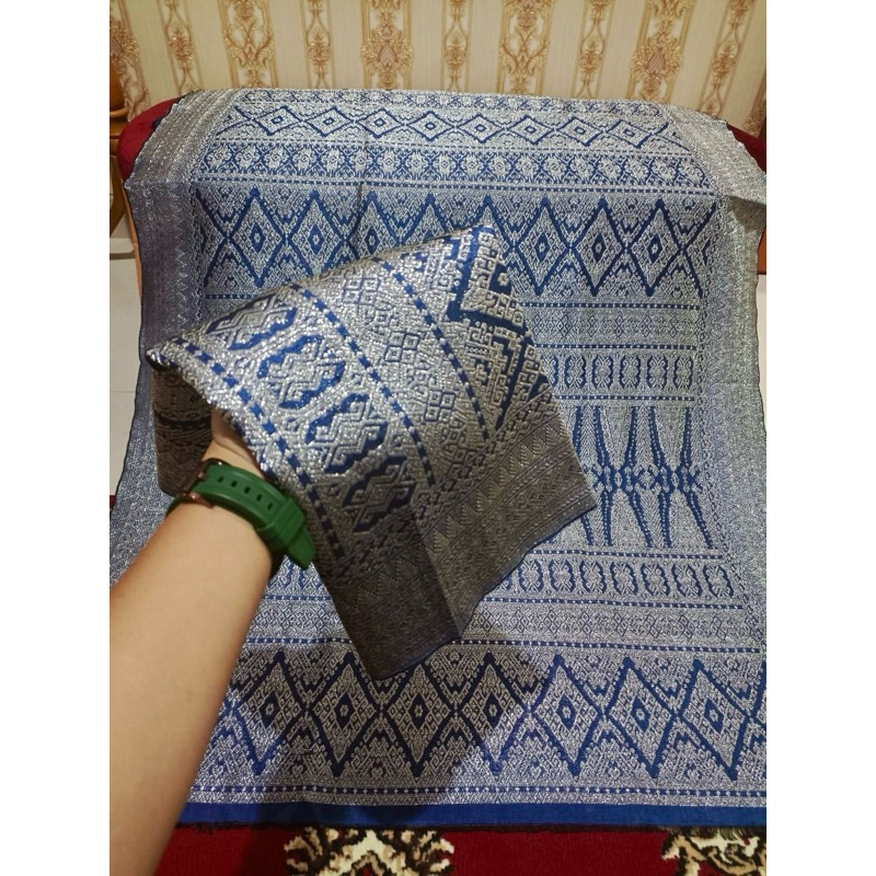 Songket pandai sikek asli/songket minang warna navy kombinasi silver