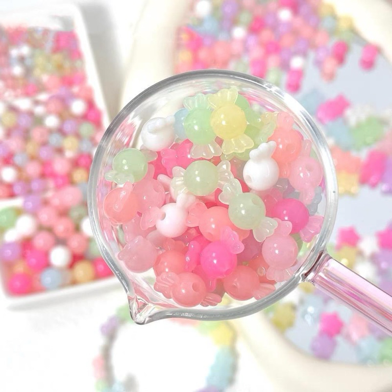 Jelly Pasir Manik Manik Bulat Kristal Ice Mote Bunga Pastel Frosted Manik Karakter Lucu