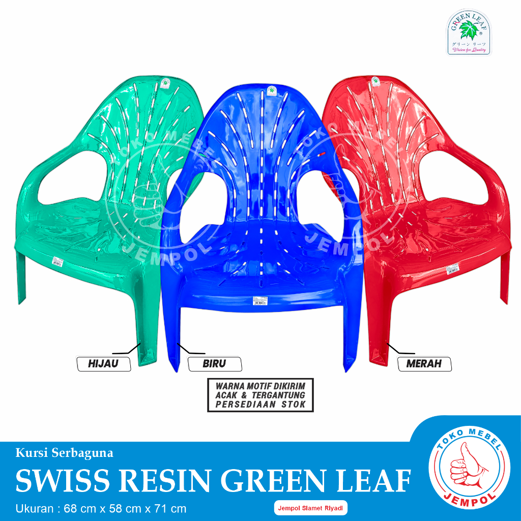 KURSI SWISS RESIN GREEN LEAF / Kursi Plastik Teras / Kursi Minimalis / Kursi Santai / Bangku Sender
