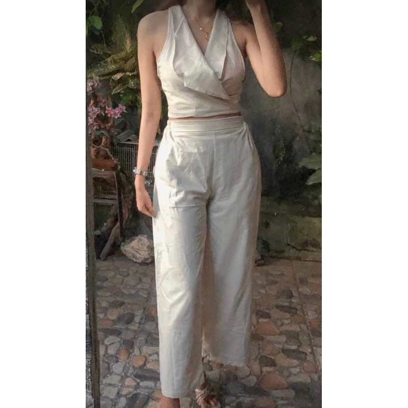 SETELAN LINEN BALI SINGLET WANITA DEWASA BLACU