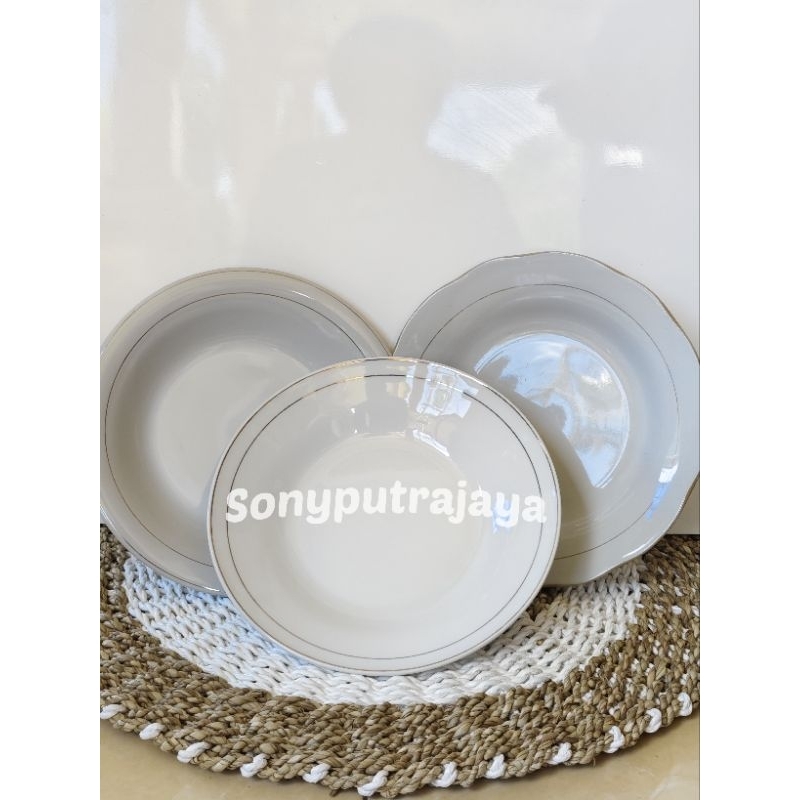 [3pcs]PIRING KERAMIK LIST EMAS 9 inch DIAMETER 23 CM | PIRING PUTIH | PIRING MAKAN KERAMIK 9 INCH