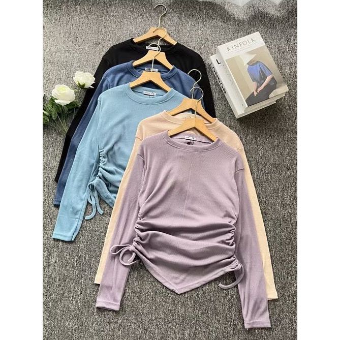 Vierra Blouse Serut Knit Rib Serut Samping/ Atasan Knit Jumbo/Rib Wanita Oversize/Atasan Model Serut