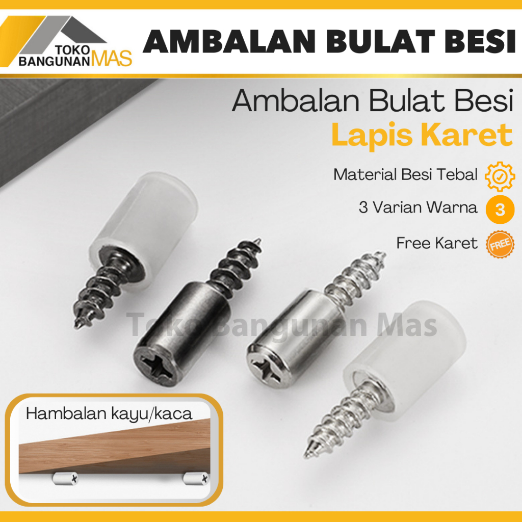 Baut Ambalan bulat besi Kayu funiture / Paku Skrup Partisi ambalan dengan karet  penyangga kabinet