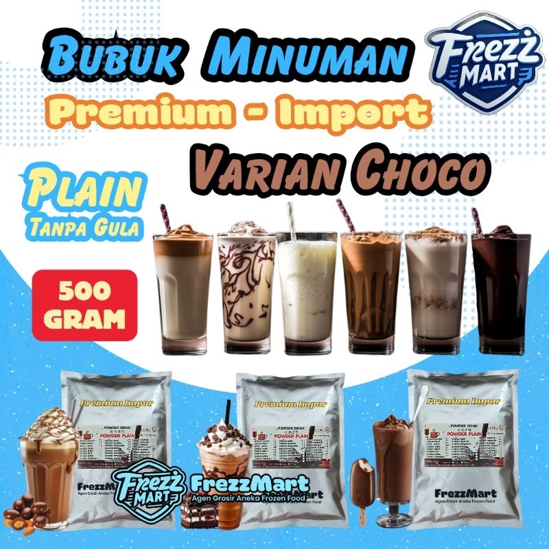 

Bubuk Minuman 500gr Varian Choco Premium Import Bubble Powder Drink Milkshake Ice Drink Instan Instant Coklat Avocado Royal Classic Almond Brownies Hazelnut Cadbury Caramel Coffee Matcha Magnum Milk Tiramisu Oreo Mint Taro Raspberry Blackforest Millo