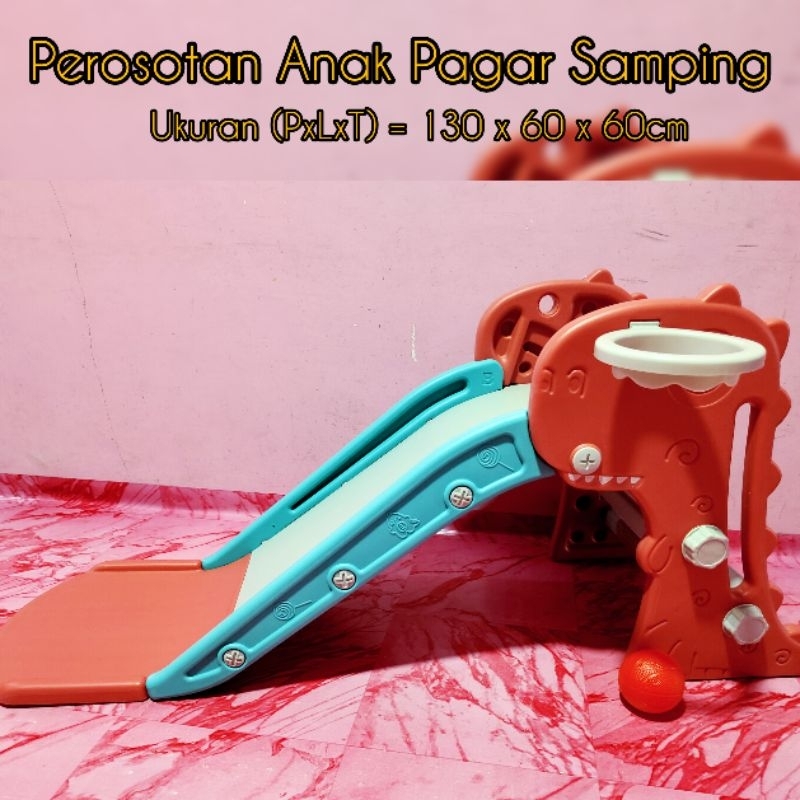 Mainan Anak Perosotan Pagar Pengaman Samping Luncuran Slide Dino Basket Ring Besar Kokoh Tahan 30kg 