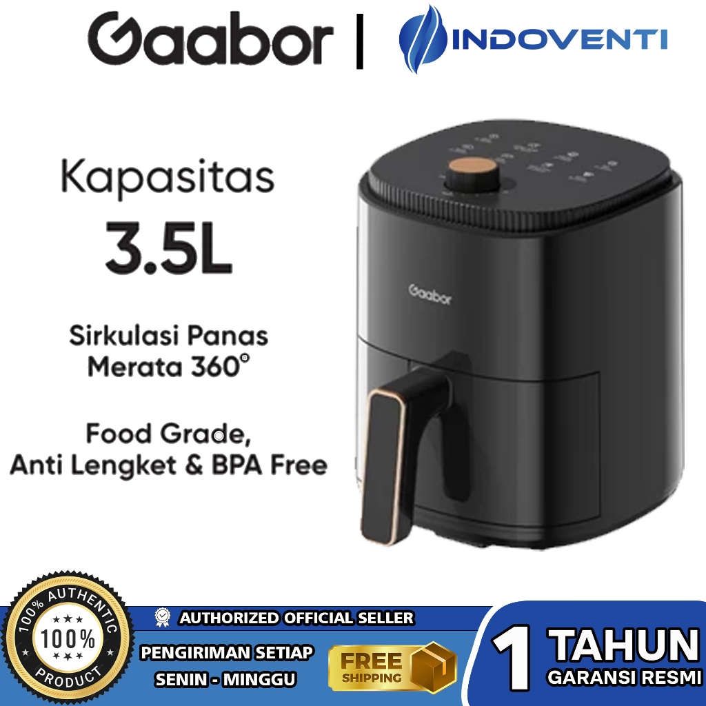 Gaabor Air Fryer 3.5L Mesin Alat Penggorengan Memasak Tanpa Minyak Low Watt 800W Anti Lengket Multif