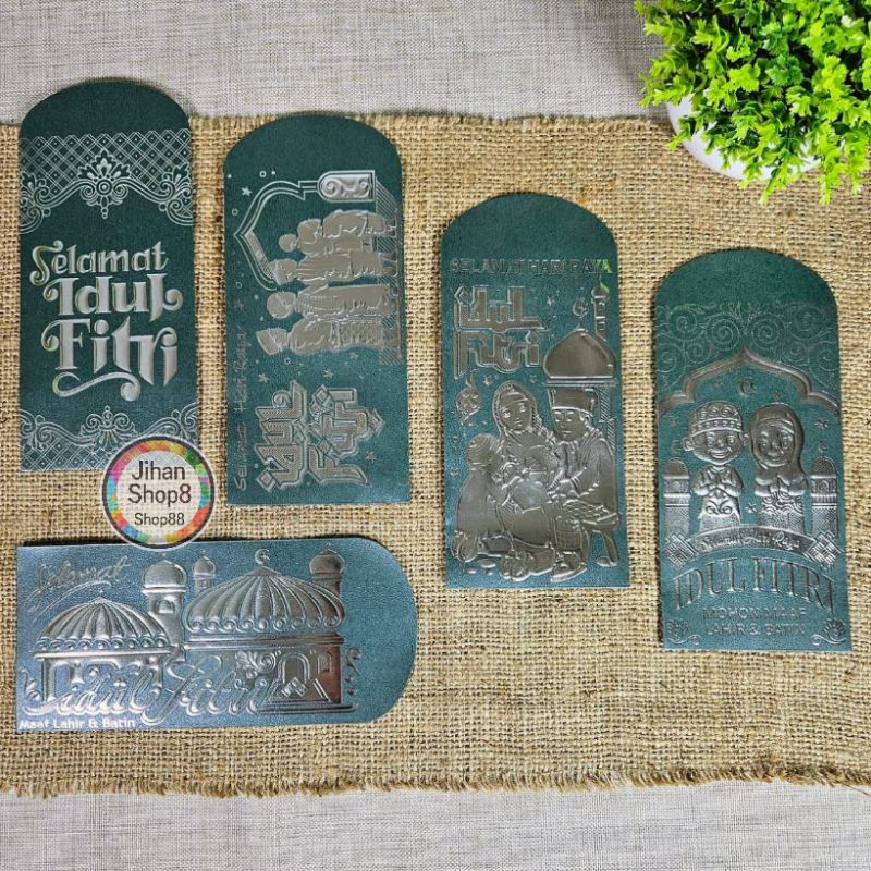 

Amplop lebaran idul fitri premium poly embos silver uk panjang isi 10 lembar