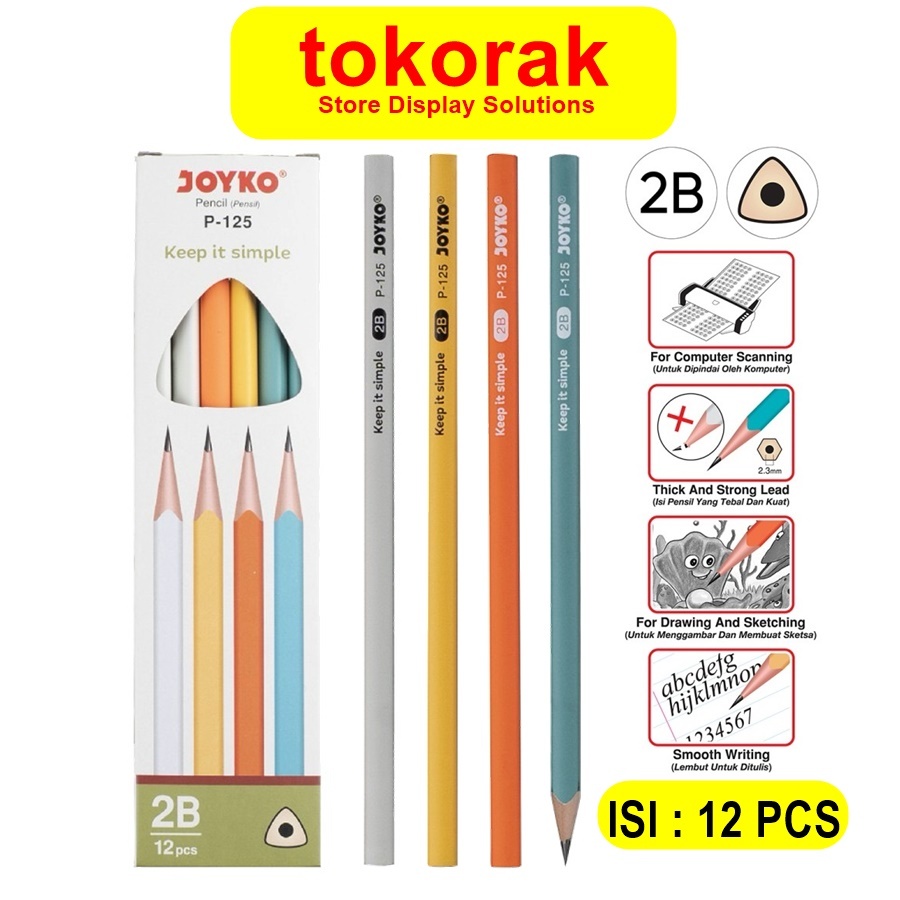 

PENSIL PENCIL KAYU JOYKO P-125 JOYKO 2B KOMPUTER UJIAN P125 ISI 1 BOX 12 PCS 12PCS
