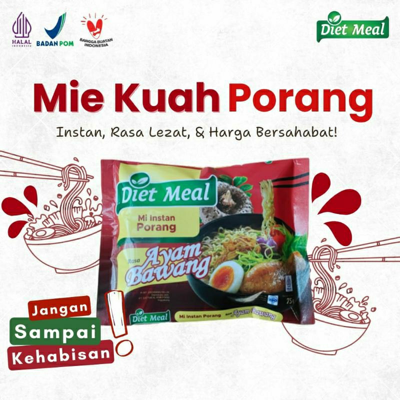 

mie Instan PORANG shirataki DIETMEAL rasa ayam bawang (MERAH)