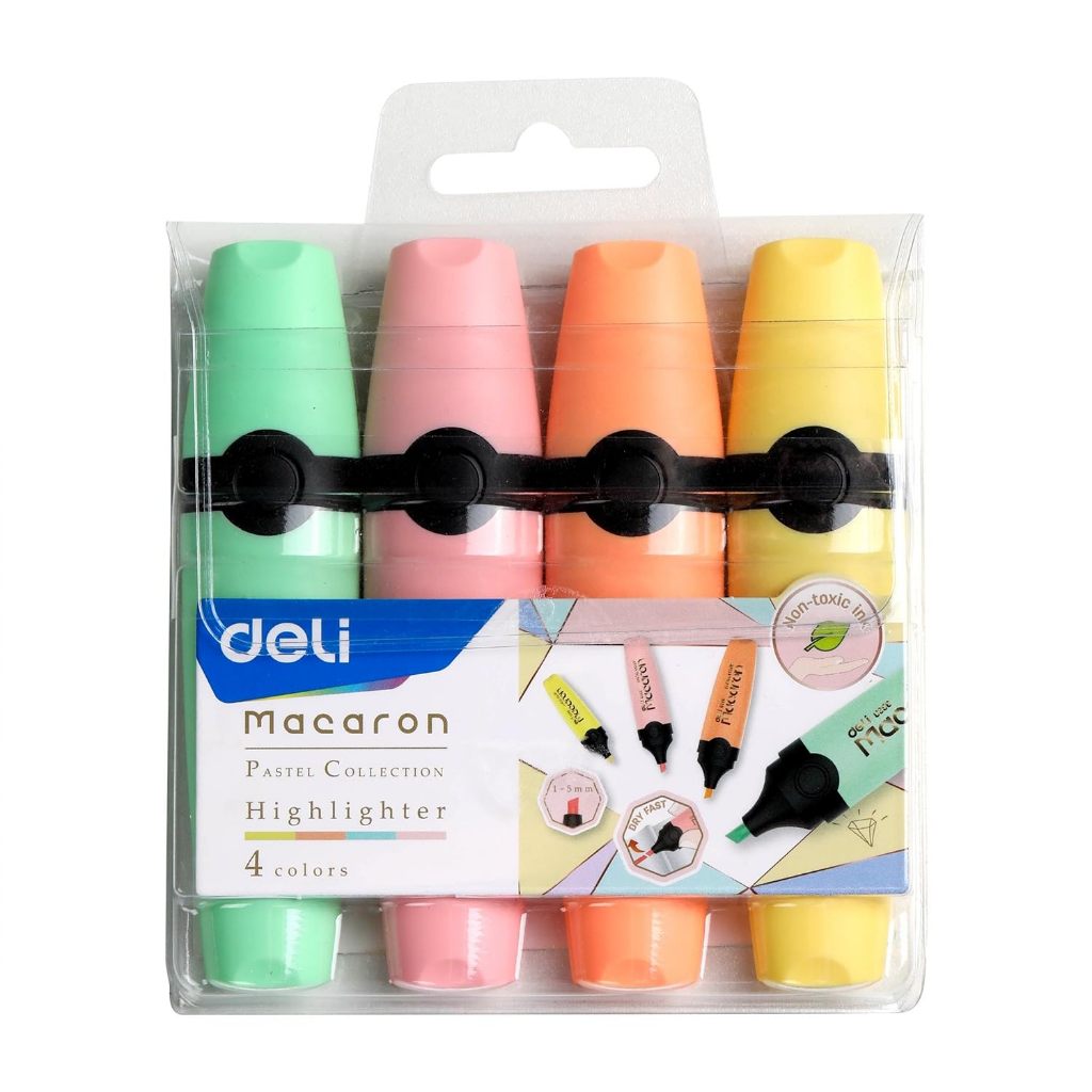 

Deli EU356-MT Macaron Highlighter Mint Green/Honey Yellow/Coral Pink/Peach Orange tidak beracun Isi 4