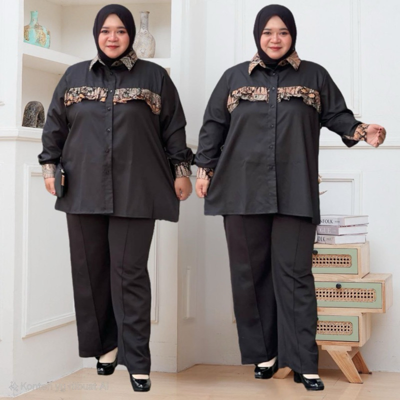 ATASAN WANITA JUMBO BIG SIZE KEMEJA BATIK KERJA WANITA LD 120 130 140 150 CM Katun Toyobo Kerah Kanc