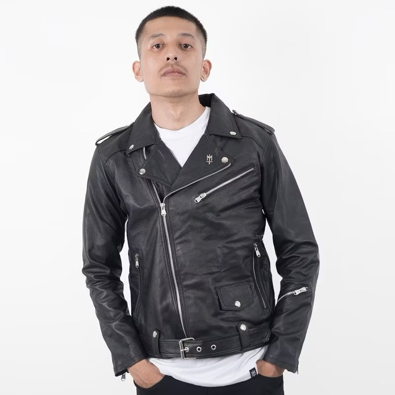 double kerah leather jacket MATERNAL machina