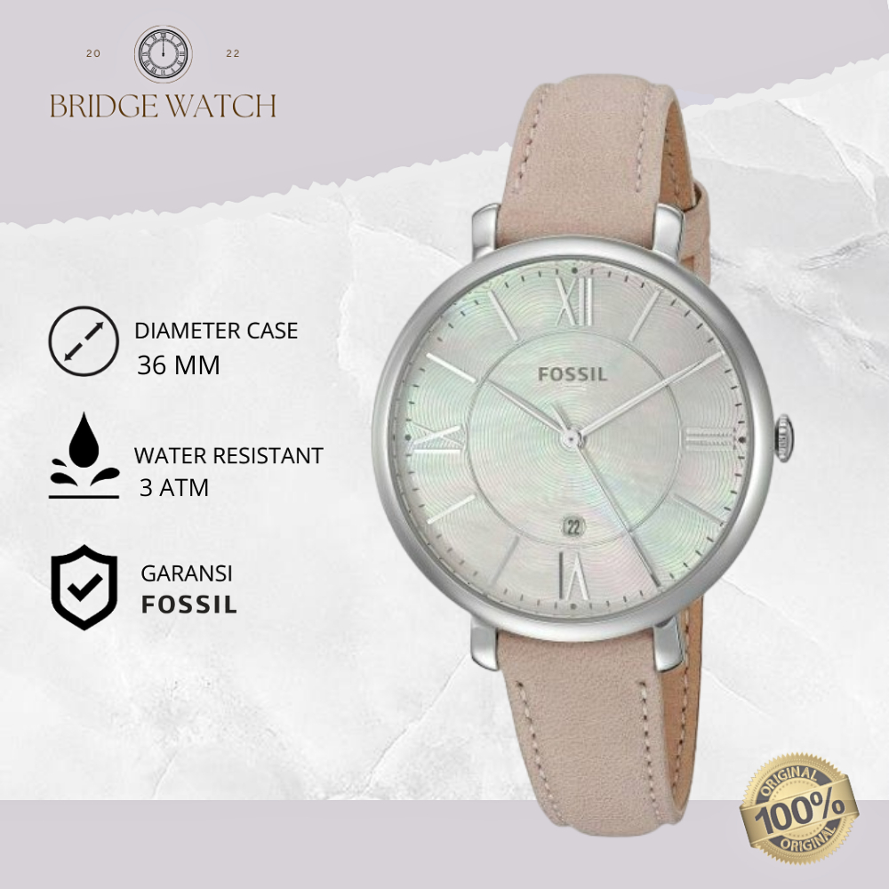 Jam Tangan Wanita Fossil Jacqueline Original ES4151 Analog Date Luggage Pink Leather Strap Kulit Cew