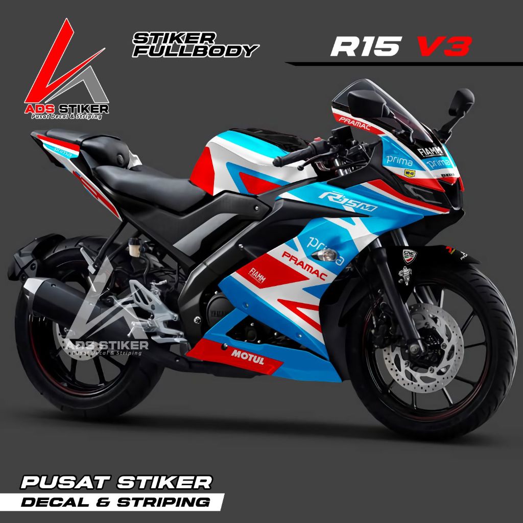 (COD) Decal R15 V3 Full Body - Stiker R15 V3 Full Body - Striping R15 V3 Motif Pramac Ducati