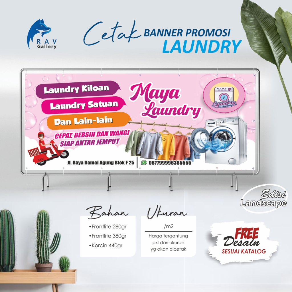 CETAK BANNER FREE DESAIN [TEBAL 280/380 GRAM, FREE DESIGN SESUAI KATALOG] LAUNDRY /  CETAK SPANDUK /