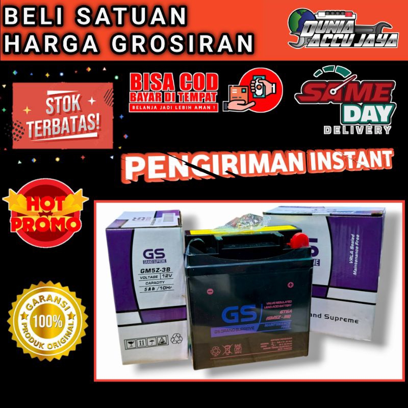 Aki motor kering BERGARANSI GS MF gm5z-3b 5ah 12v Mio sporty smile Mega Pro Astrea Legenda Supra Fit