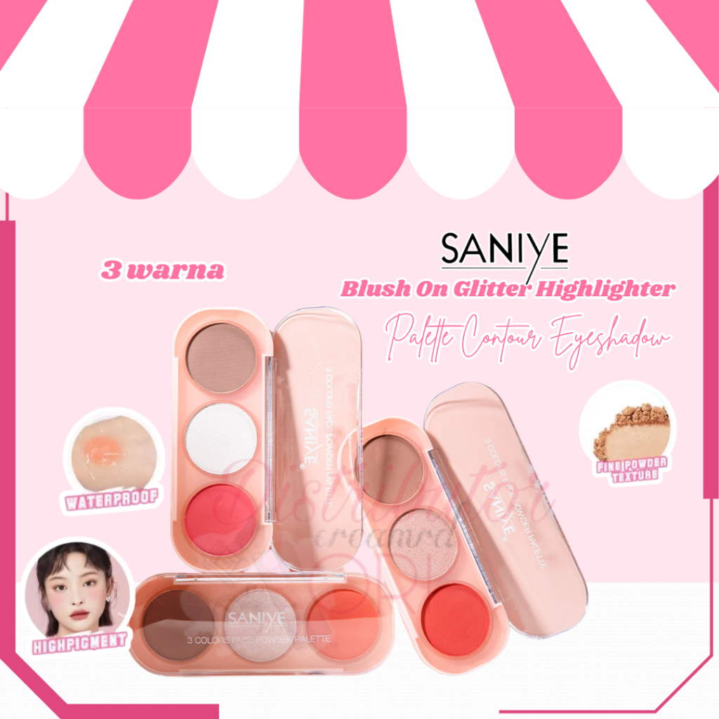 SANIYE Multi Fungsi Blush On Glitter Highlighter Palette Contour Eyeshadow Palette 3 Warna Makeup E0
