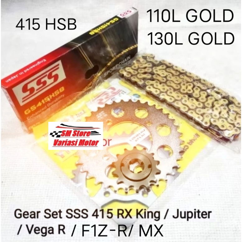 Paket gir ger Gear Set FULL SSS 415 RX KING / JUPITER / MX / VEGA / F1Z-R Paketan Rantai SSS 415 HSB