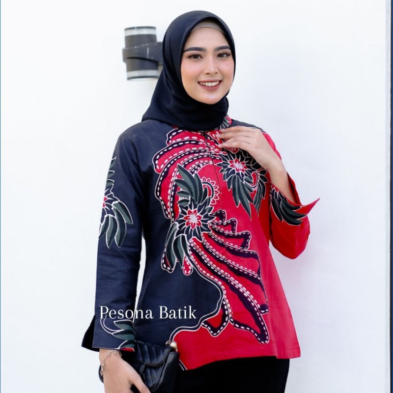 BATIK WANITA WARNA KOMBINASI ATASAN BLOUSE BLOUSE BATIK TUNIC BATIK WANITA MODERN BATIK TUNIK WANITA