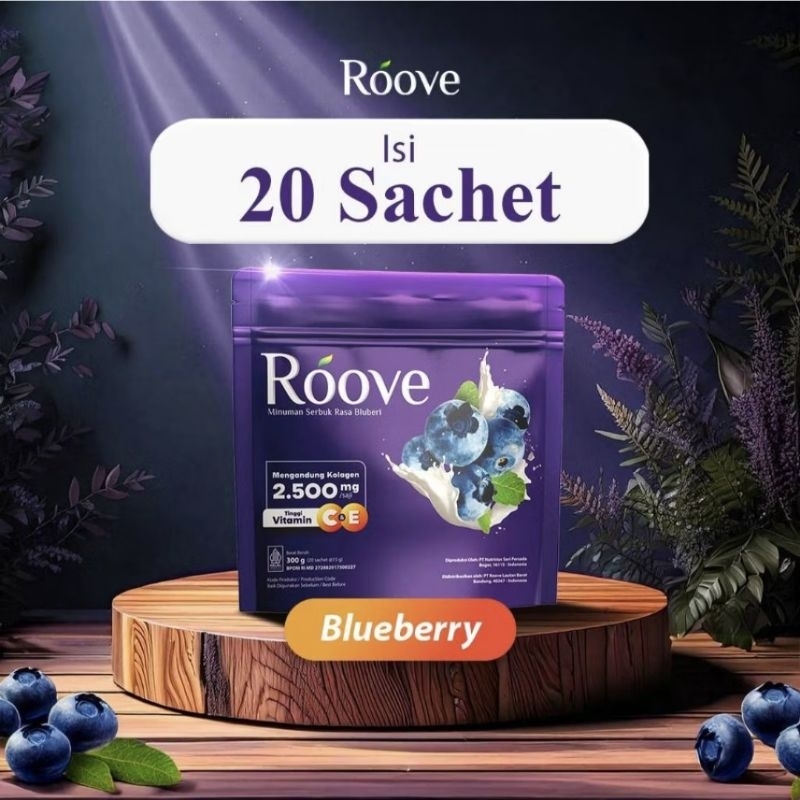 1 Pouch (20 Sachet) Roove Blueberry Collagen Drink Original Suplemen Kecantikan Minuman Kolagen
