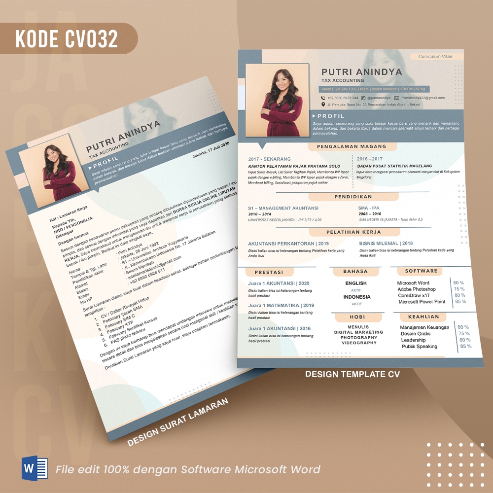 Template CV Siap Edit 100% dengan Ms.Word - JagoBikinCV Kode 032