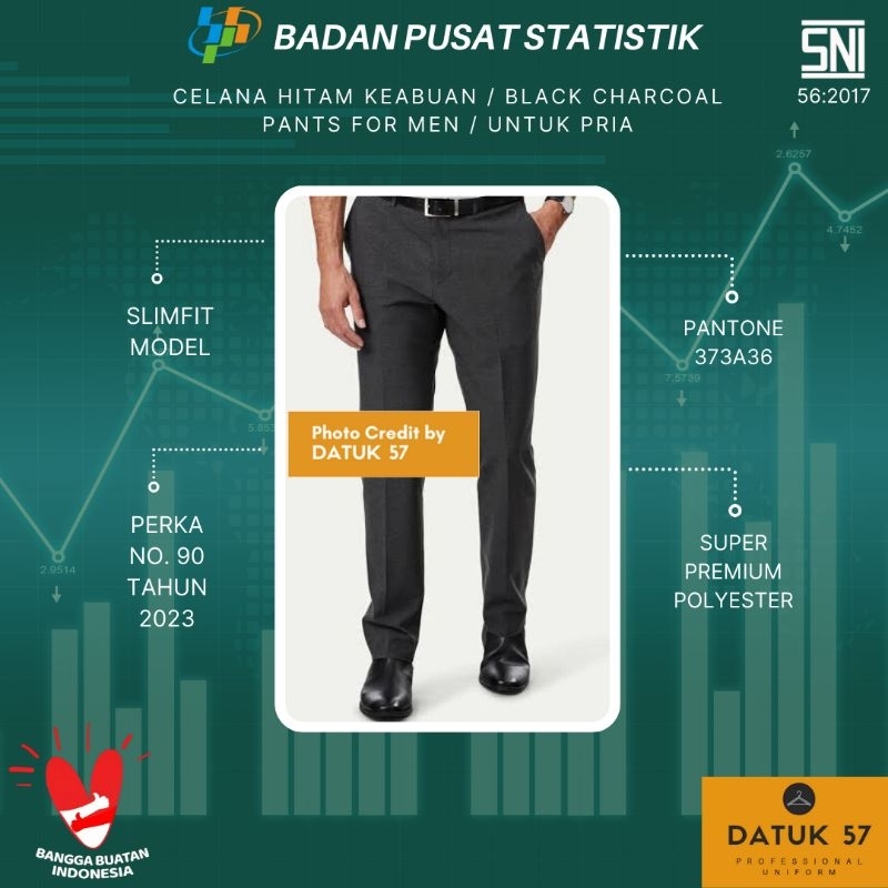 International Quality : Celana Executive Seragam BPS Badan Pusat Statistik Khusus Pria (Charcoal) [#