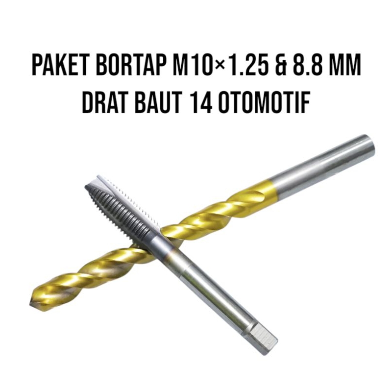 Paket mata bor 8.8 mm tap M10×1.25 ukuran drat baut 14 . Drills 8.8 mm tap M10x1.25 kondisi bekas se